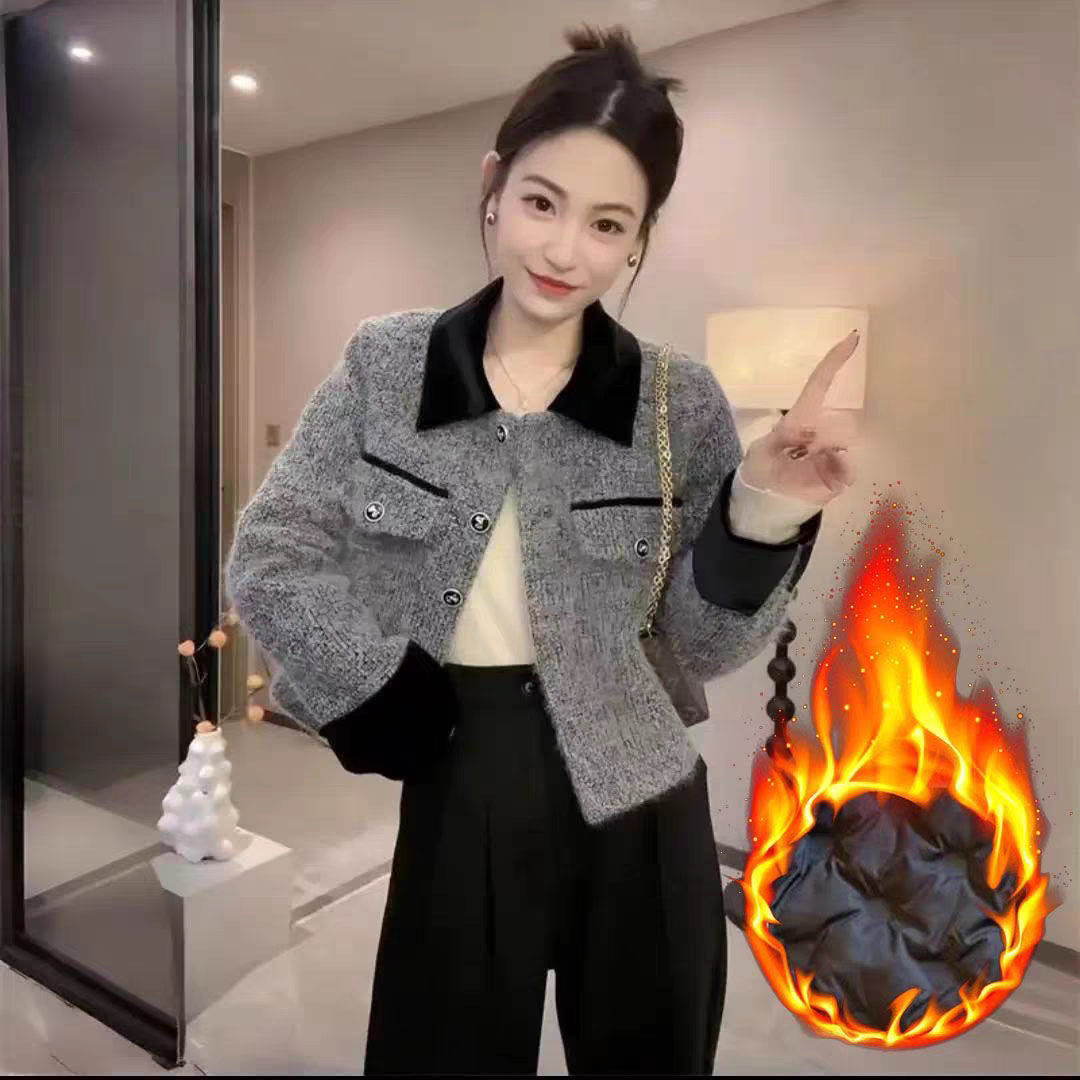 气质高级香风秋冬内里加厚时尚轻奢高级感小香风遮肉修身外套
