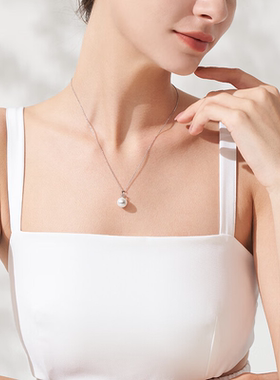 母亲节礼物为爱加冕18K金珍珠吊坠女正圆高亮淡水珍珠项链送妈妈