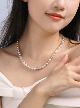 Akoya海水珍珠项链女 14K金混彩糖果色珍珠生日礼物送女友老婆