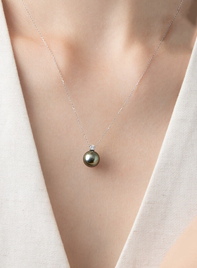 大溪地海水黑珍珠项链18K金钻石吊坠珍珠送女友生日节日礼物