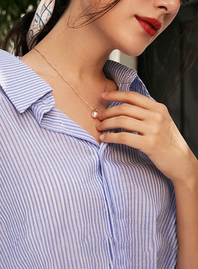 18K金钻珍珠吊坠9-10mmAkoya海水珍珠项链母亲节礼物送妈妈送女友