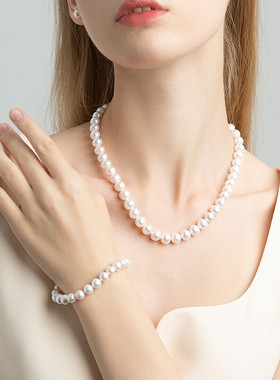 极俪白淡水珍珠项链珠串925银扣时尚气质生日礼物送妈妈送老婆