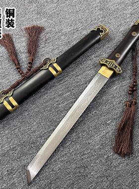 龙泉市铜装花纹钢唐横刀短刀冷兵器一体手工锻打防身刀剑未开刃