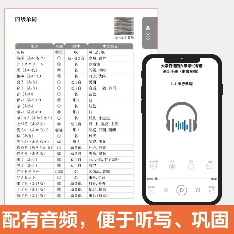 【现货正版】新版备考2024大学日语四六级考试指南与真题+考纲词汇手册（附赠音频） - 图2