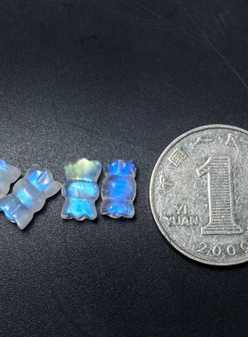 天然蓝月光蝴蝶结裸石雕刻糖果DIY编绳绕线镶嵌手链项链吊坠打孔