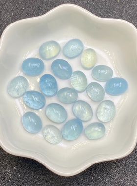 天然海蓝宝戒面裸石天空蓝蛋面DIY绕线镶嵌戒指吊坠耳钉小颗粒