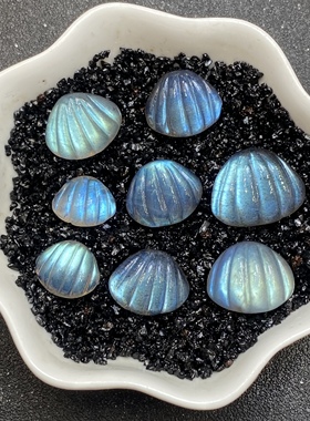 天然灰月光贝壳吊坠裸石DIY编绳镶嵌手链项链拉长石蓝光彩光配件