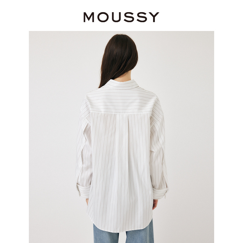 MOUSSY 休闲通勤风基础款条纹双层袖口翻领衬衫女010GAJ30-5790 - 图2