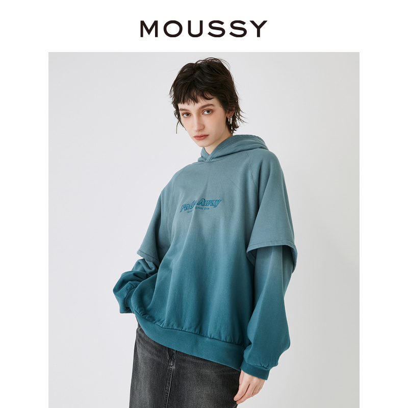 MOUSSY 2024新品渐变丁达尔穿搭连帽宽松纯棉卫衣女028HS890-0221 - 图1