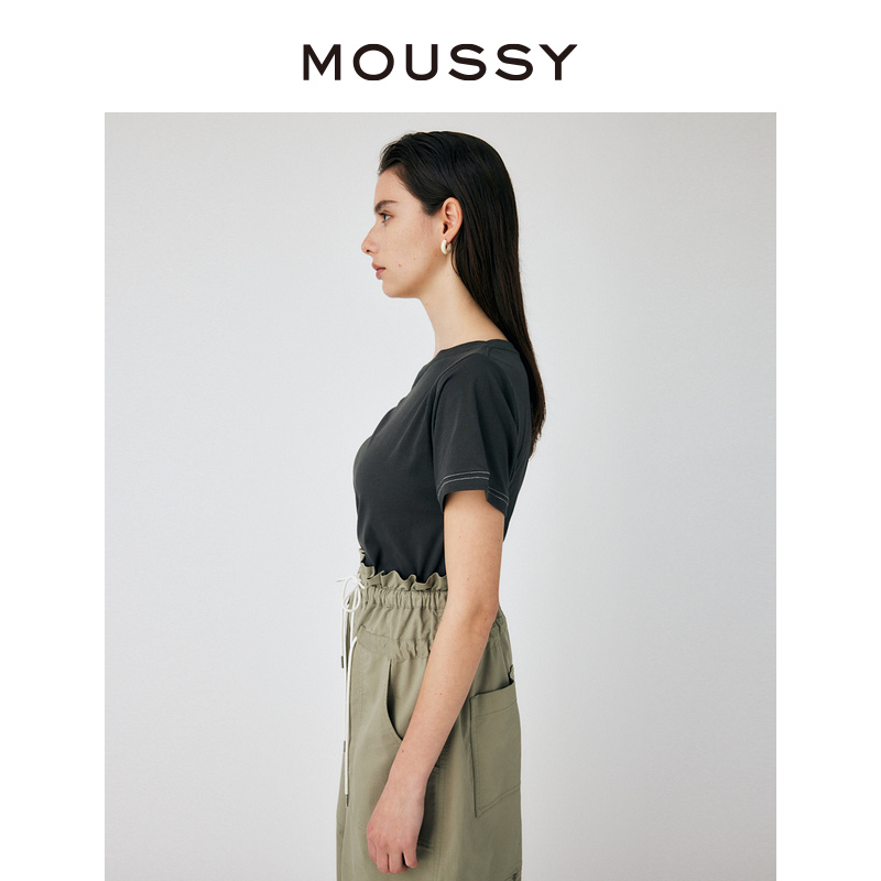 MOUSSY 夏季新品不对称露肩设计基础款短袖T恤010GSS80-1220 - 图1