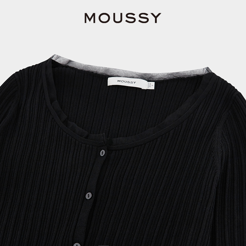 MOUSSY 2024新品简约通勤风针织开衫薄纱修身小上衣010HSS70-0350 - 图2