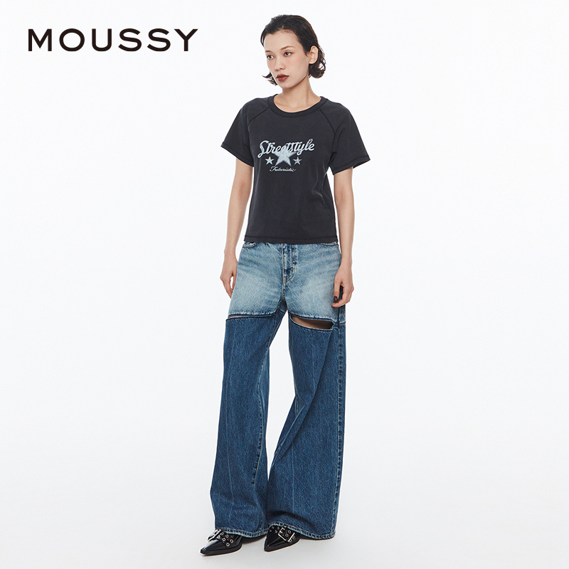 MOUSSY 2024夏季新品美式复古街头感印花插肩袖T恤028HSZ90-0951 - 图2