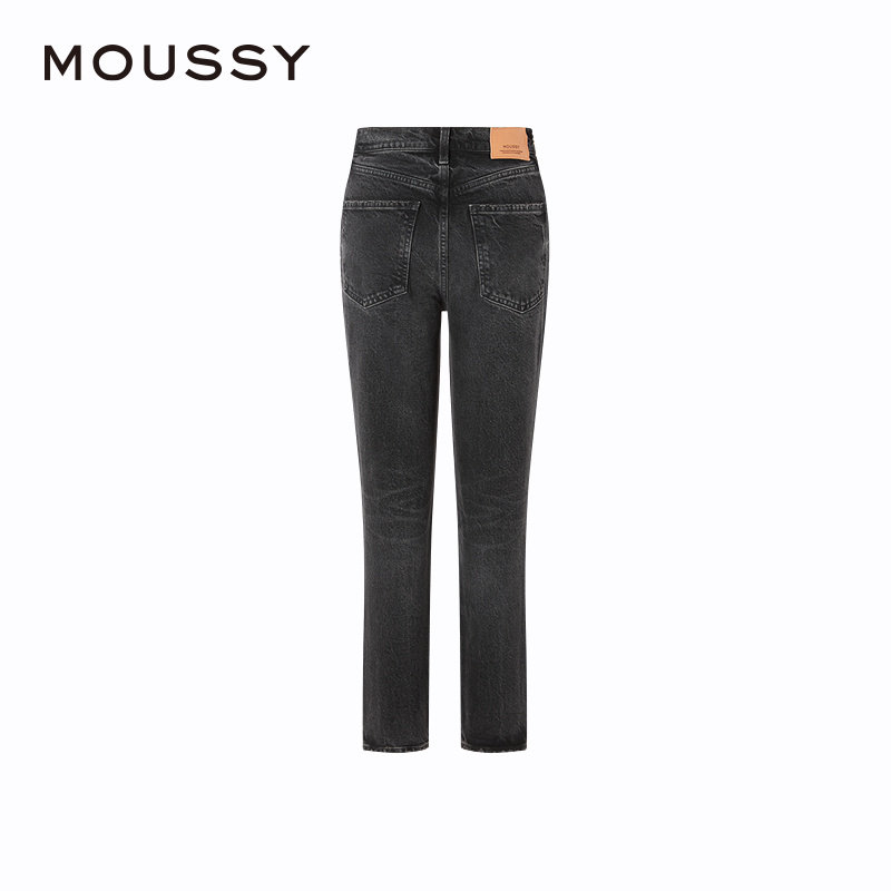MOUSSY 春季新品做旧感水洗黑色铅笔裤牛仔裤女010HAA12-5911
