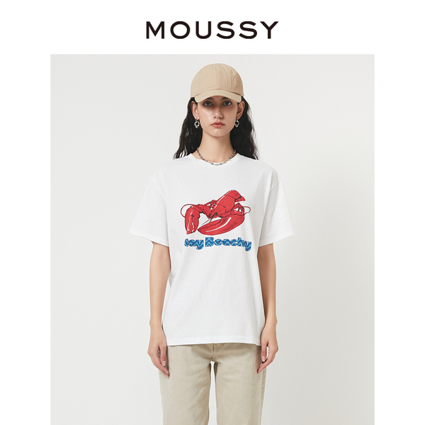 MOUSSY 夏季新品夏日小龙虾印花休闲短袖T恤女010GSQ90-0480 - 图2