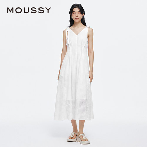MOUSSY 夏季新品法式度假风双系带吊带连衣裙女010IS333-9101 - 图0