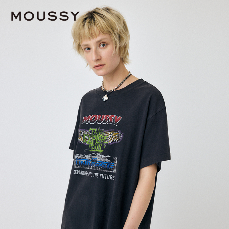 MOUSSY 2024夏季新品美式复古摇滚街头感短袖T恤女010HSQ90-2391 - 图2