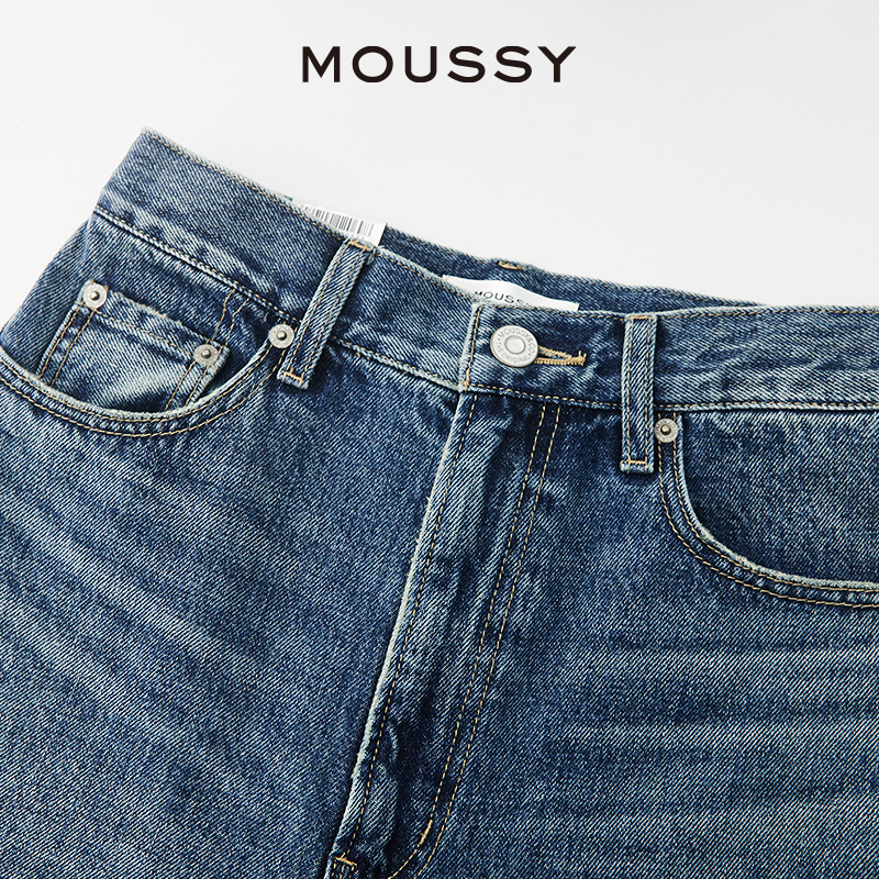 MOUSSY 2024夏季新品休闲风高腰阔腿裤毛边牛仔裤女010HS611-0680 - 图2