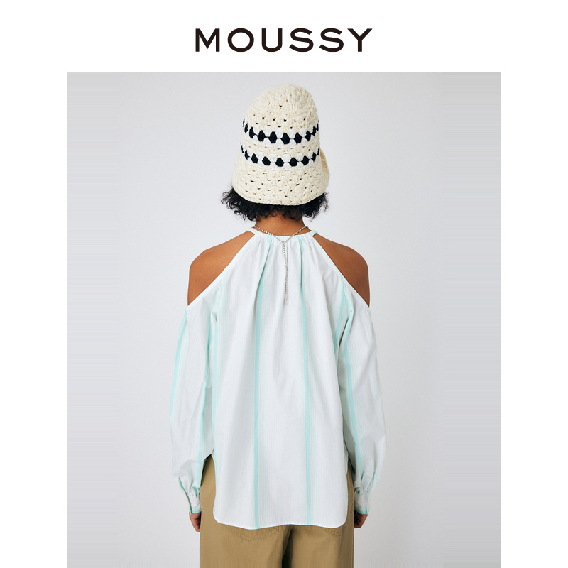 MOUSSY 气质淑女风条纹露肩长袖衬衫028GAS30-5880 - 图2