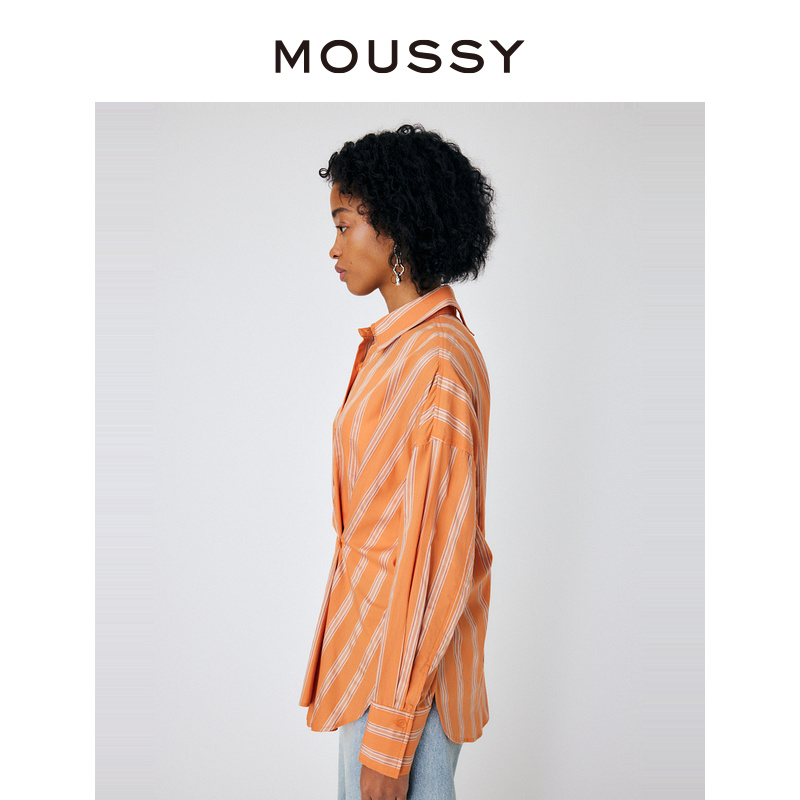 MOUSSY 多穿法条纹弧形下摆多巴胺衬衫女010GS730-0590 - 图1