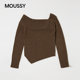 Wang Yuwen's same style moussy spring product gentle and lazy asymmetric collar off-shoulder sweater 010IA370-3891