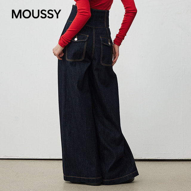Moussy Spring New Retro High Waist Breasted Lazy Casual Wide Leg Jeans 010IAA11-8361