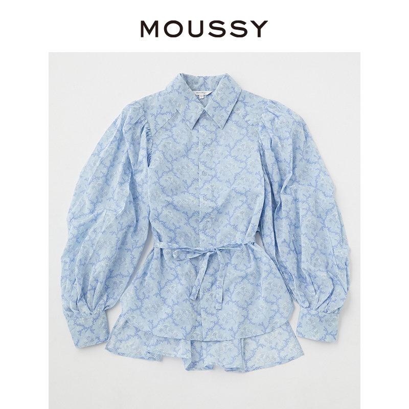 MOUSSY 复古花纹系带收腰灯笼长袖通勤淑女翻领衬衫010GSS30-2240 - 图3