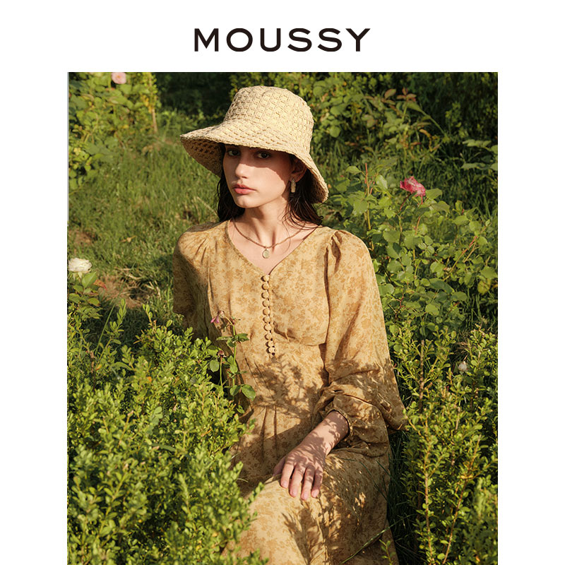 【刘亦菲同款】MOUSSY 度假碎花收腰连衣裙028GSZ30-0410