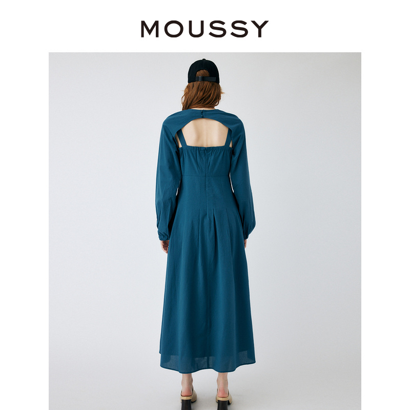 MOUSSY 新品方领蝴蝶结露背日系休闲长款连衣裙女010GS230-1690 - 图2