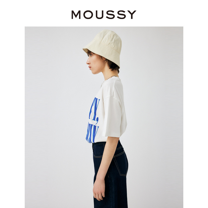 MOUSSY 夏季新品裂纹字母印花设计中性短袖T恤010GSL90-0800 - 图1