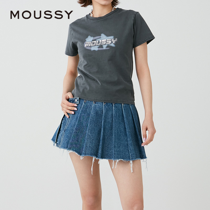 MOUSSY 2024夏季新品做旧金属色星星LOGO短袖T恤女028HS990-0050 - 图0