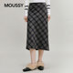 MOUSSY 2026 spring new retro plaid contrasting straight slit skirt for women 028IAA31-1031