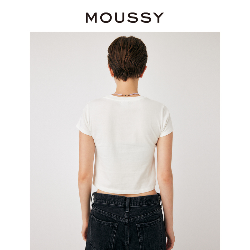 MOUSSY 夏季新品新款金属质感印花小版型短袖T恤女010GAQ90-5400 - 图2