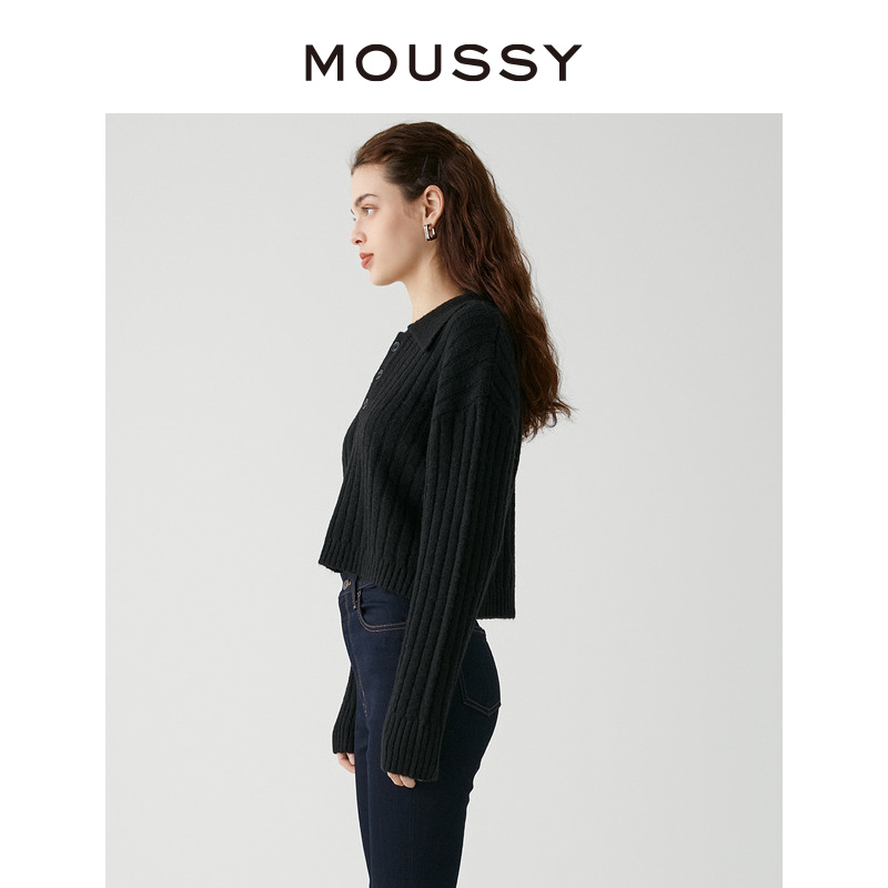 MOUSSY  休闲通勤风纯色翻领纽扣小个子长袖针织衫010FAG70-6840 - 图0