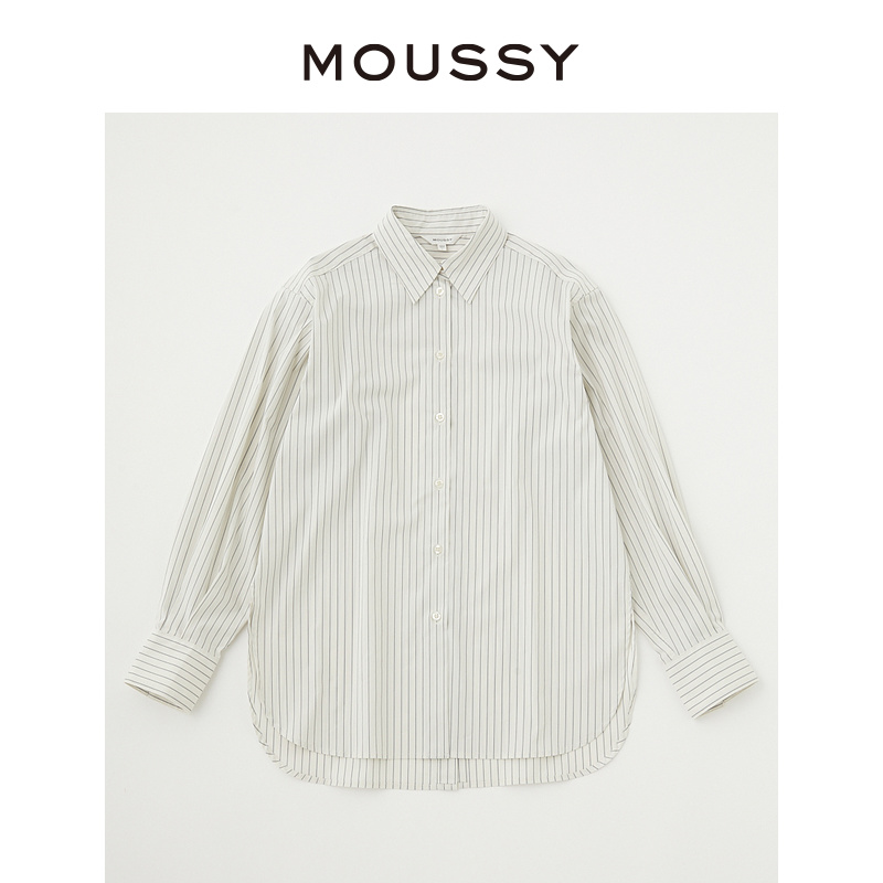 MOUSSY 通勤风条纹解构设计清爽感翻领长袖衬衫女010GS730-2780