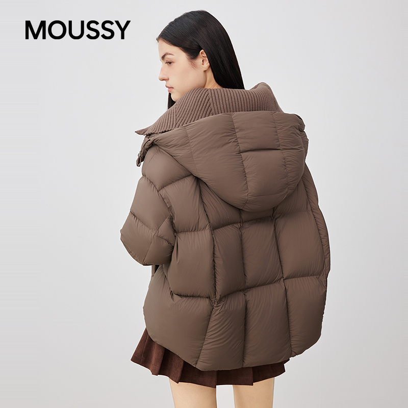 moussy2025秋季新品慵懒风连帽短款90面包羽绒服028IAC30-1099