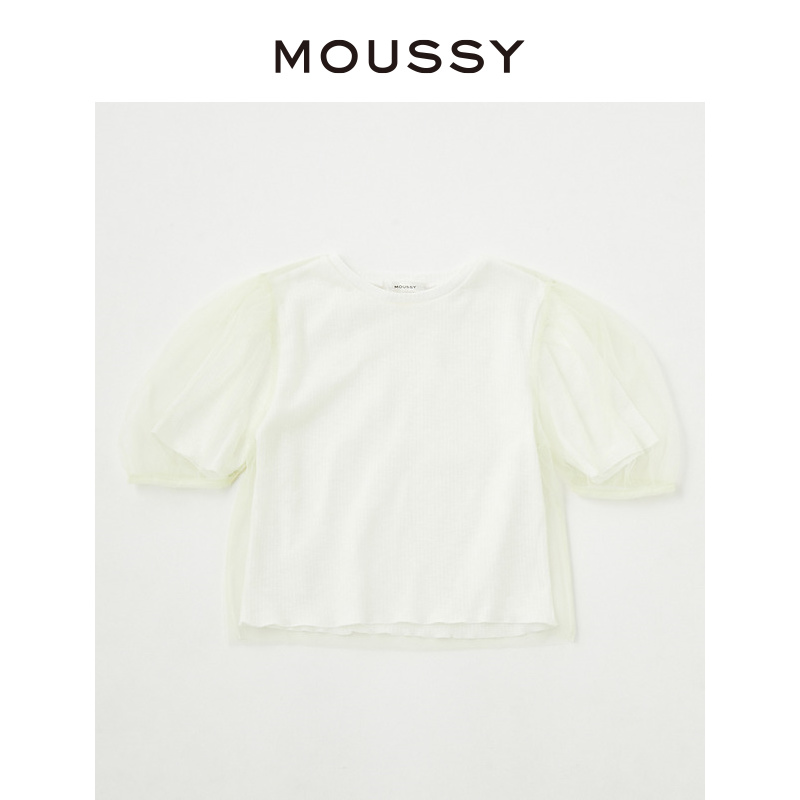 MOUSSY 夏季新品淑女风薄纱泡泡袖圆领设计短袖T恤010GSC80-1120 - 图3