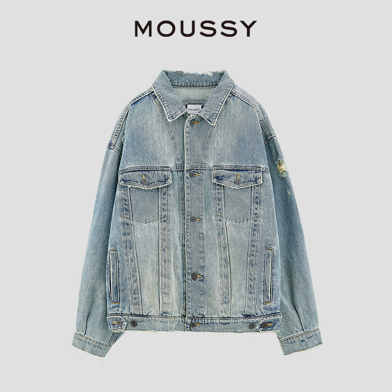 MOUSSY 2024叛逆摇滚做旧水洗破洞牛仔外套010HSS11-2221 - 图3