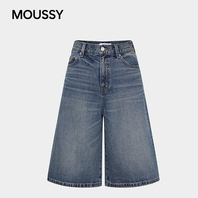 MOUSSY spring new denim style retro distressed wide-leg denim mid-pants for women 028IAA11-1022