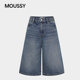 MOUSSY spring new denim style retro distressed wide-leg denim mid-pants for women 028IAA11-1022