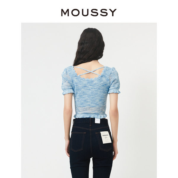 MOUSSY 夏季新品少女感镂空设计小花边T恤小上衣女028GSZ70-0080 - 图2