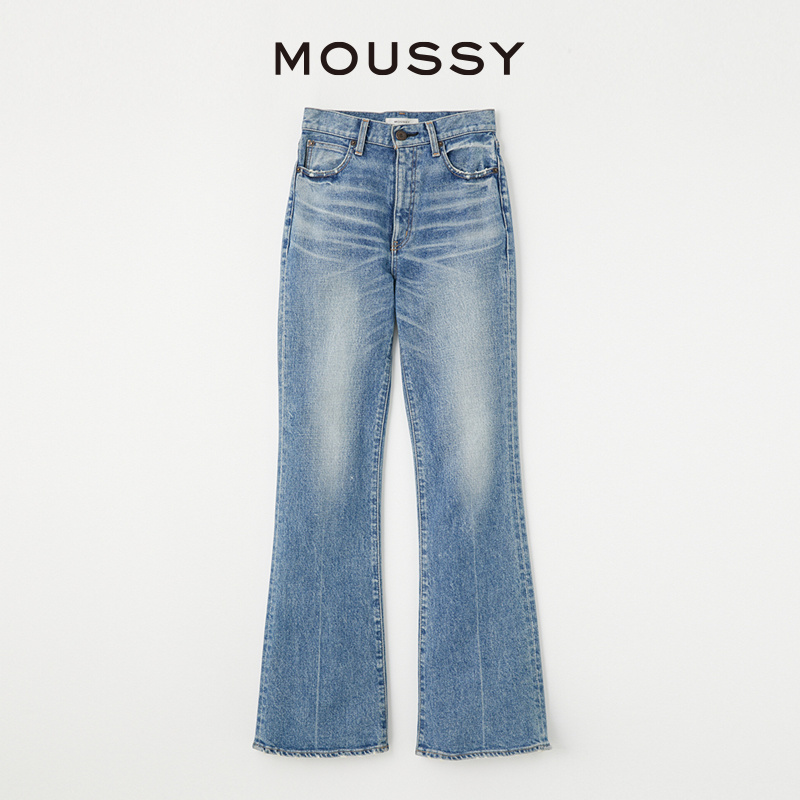 MOUSSY 2024夏季新品美式复古蓝色抓纹微喇裤牛仔裤010HSA12-1000 - 图3