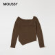 Wang Yuwen's same style moussy spring product gentle and lazy asymmetric collar off-shoulder sweater 010IA370-3891