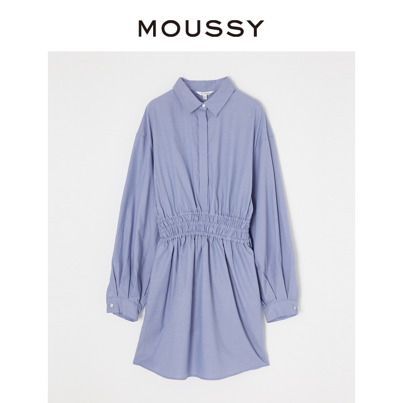 MOUSSY 休闲通勤风捏褶抽绳收腰纯色衬衫连衣裙女010GA230-6630