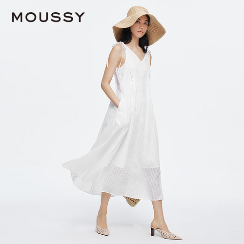 MOUSSY 夏季新品法式度假风双系带吊带连衣裙女010IS333-9101 - 图2