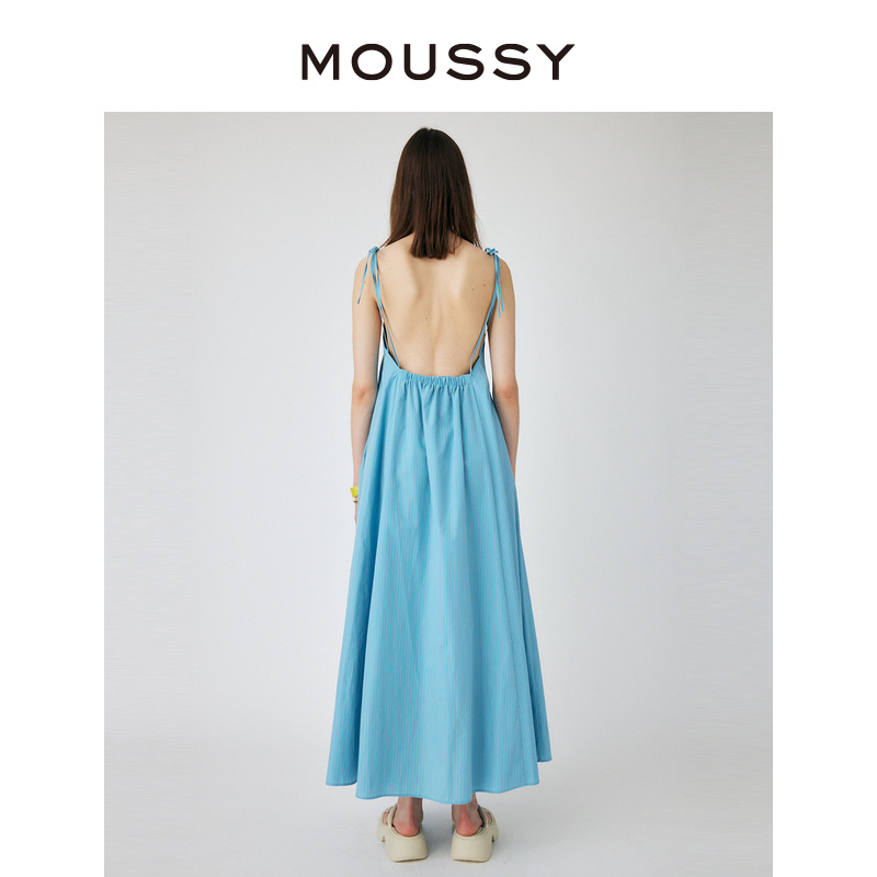 【明星同款】MOUSSY 度假风清爽大露背吊带连衣裙女010GSS30-1890