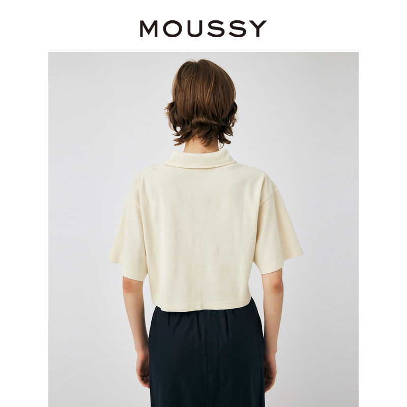 MOUSSY 夏季新品学院风拉链半开领胸前刺绣T恤010GSL90-0700 - 图2