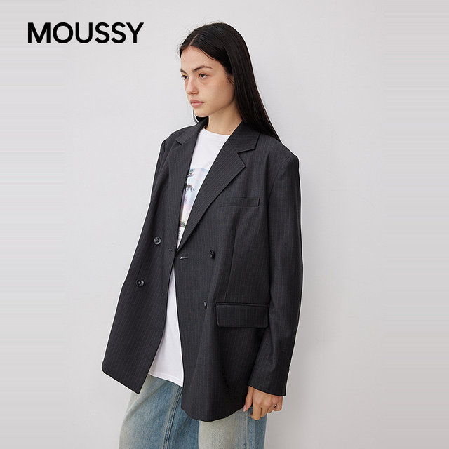 MOUSSY spring new minimalist style striped silhouette casual suit jacket women 028IAA30-1072