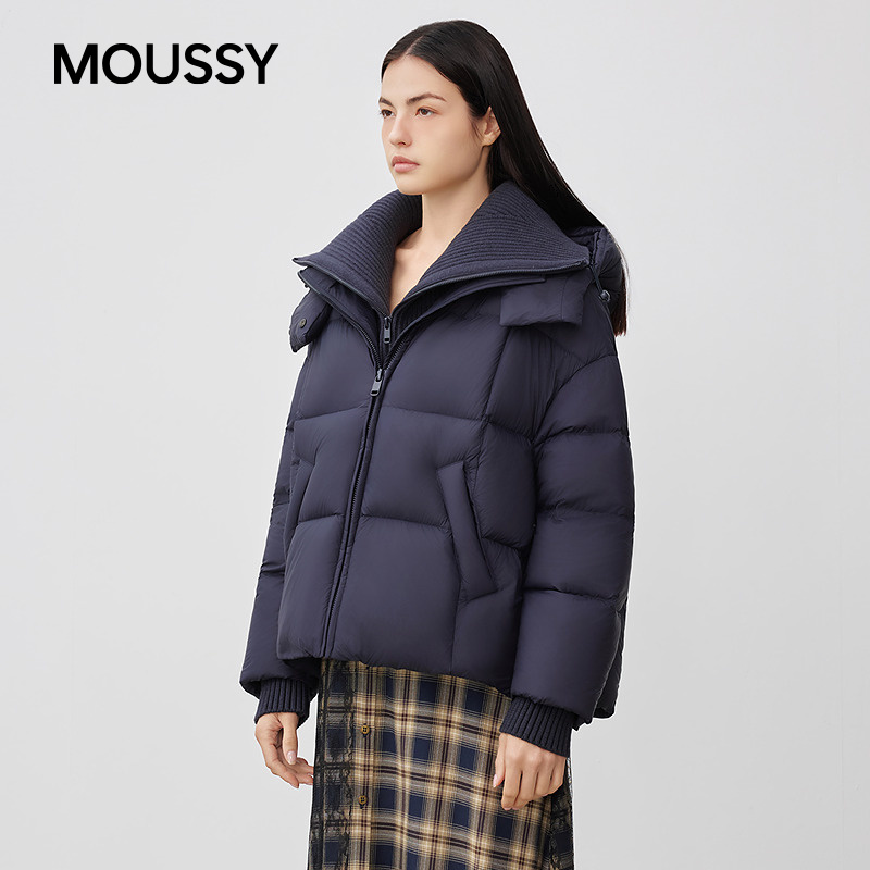 moussy2025秋季新品慵懒风连帽短款90面包羽绒服028IAC30-1099
