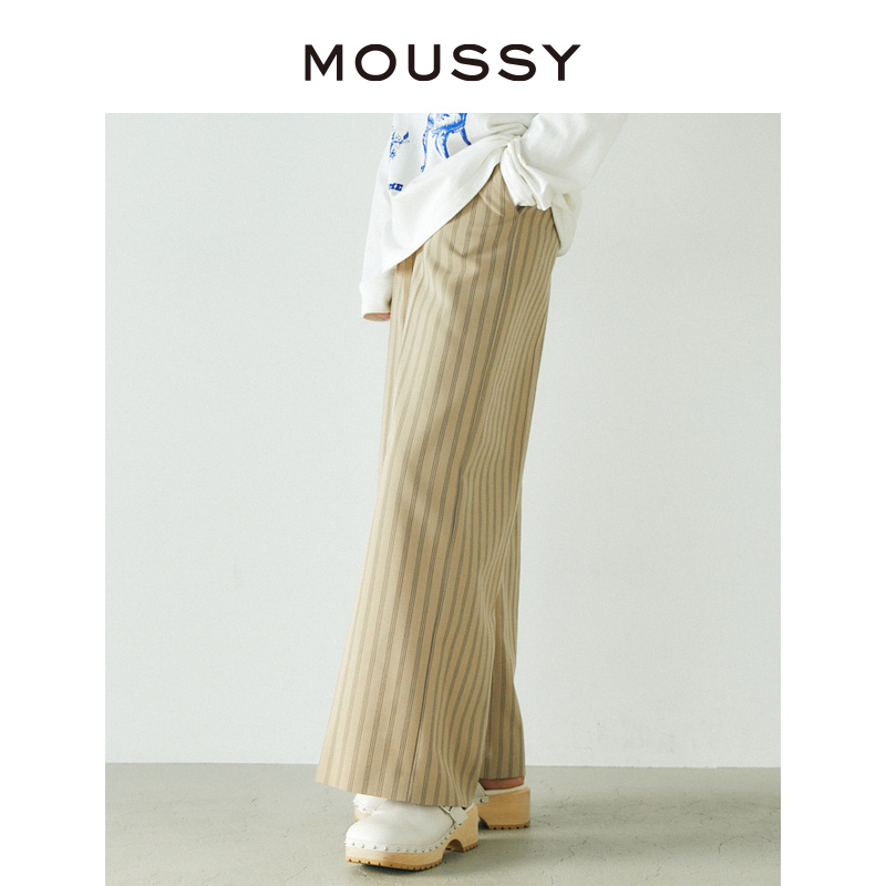 MOUSSY 夏季新品日系简约风高腰阔腿西装裤女C01GA230-0210 - 图1