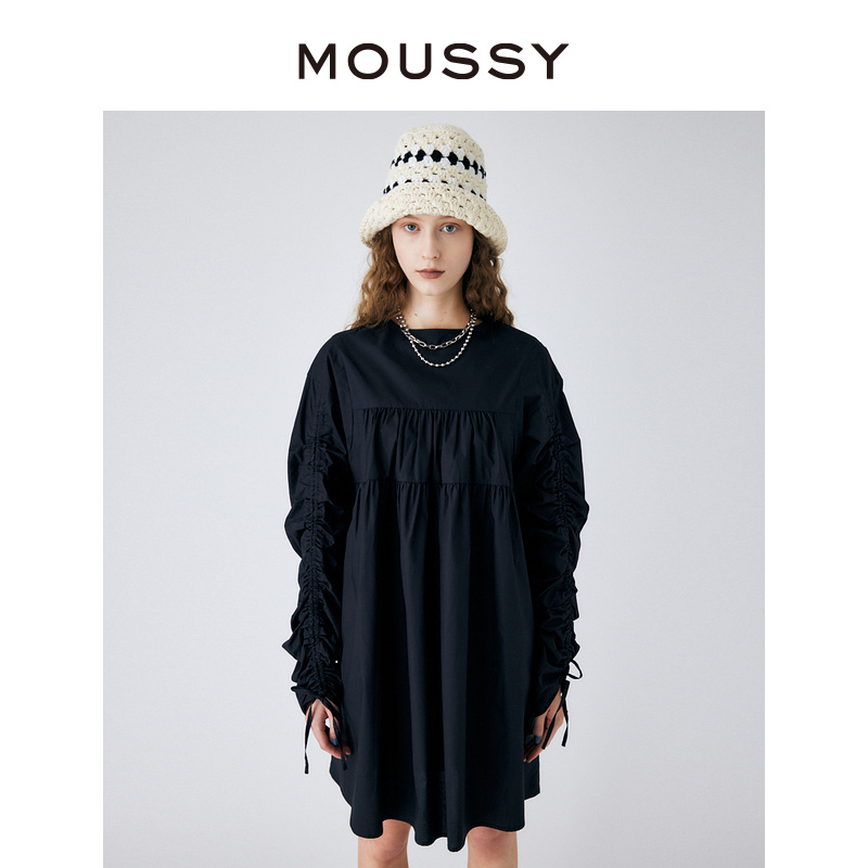 MOUSSY 薄荷曼波风圆领碎花抽褶泡泡袖宽松连衣裙女010GSS30-1630 - 图0